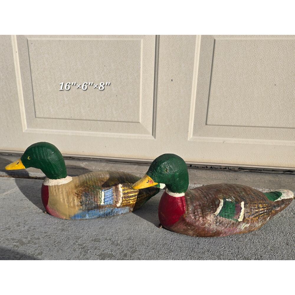 Vintage Antique Solid Wood Mallard Duck Hunting Decoys Hand Painted Folk Art